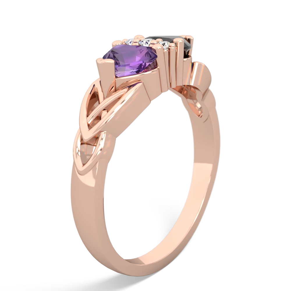 Amethyst Celtic Knot Double Heart 14K Rose Gold ring R5040