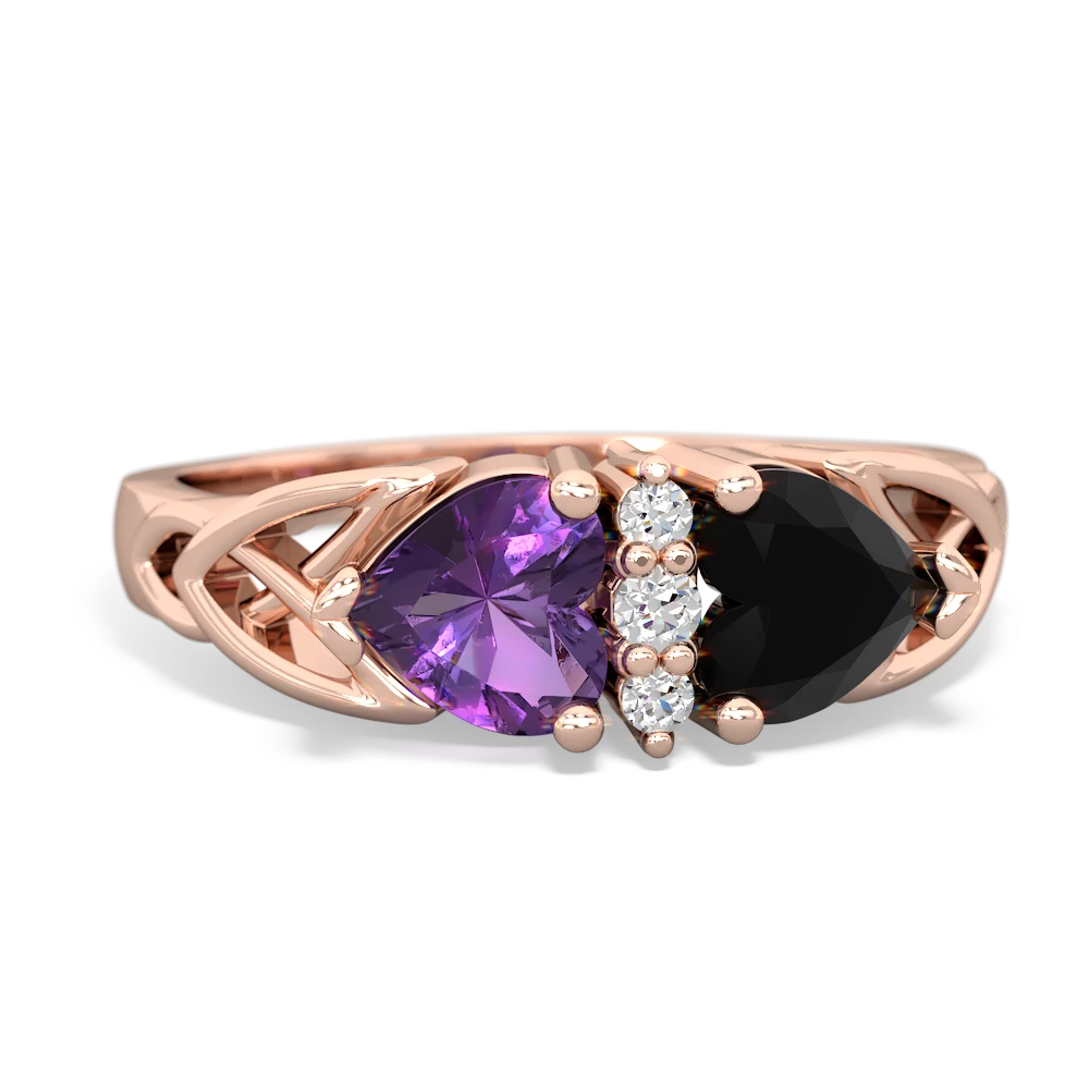 Amethyst Celtic Knot Double Heart 14K Rose Gold ring R5040