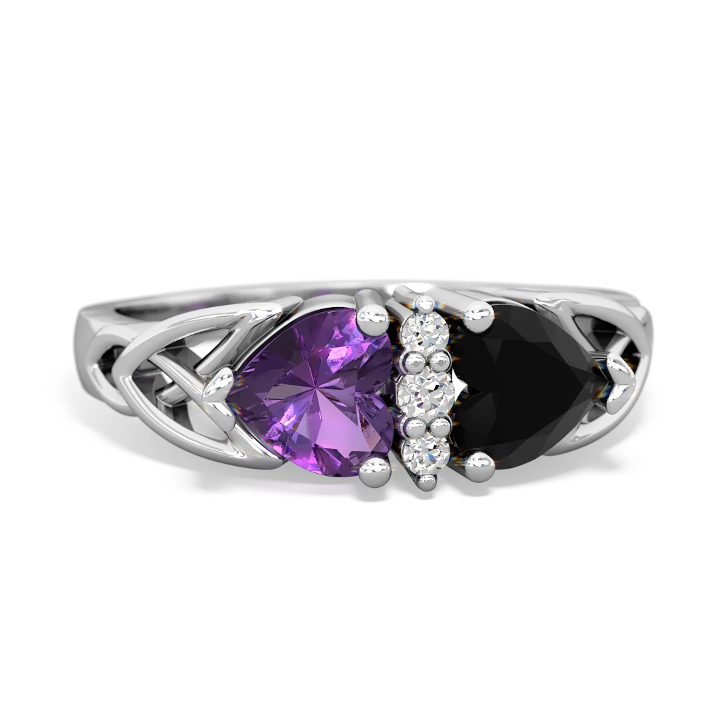 Amethyst Celtic Knot Double Heart 14K White Gold ring R5040