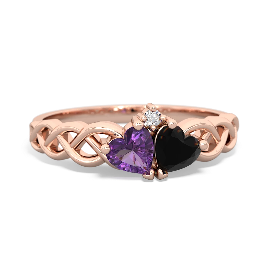 Amethyst Heart To Heart Braid 14K Rose Gold ring R5870