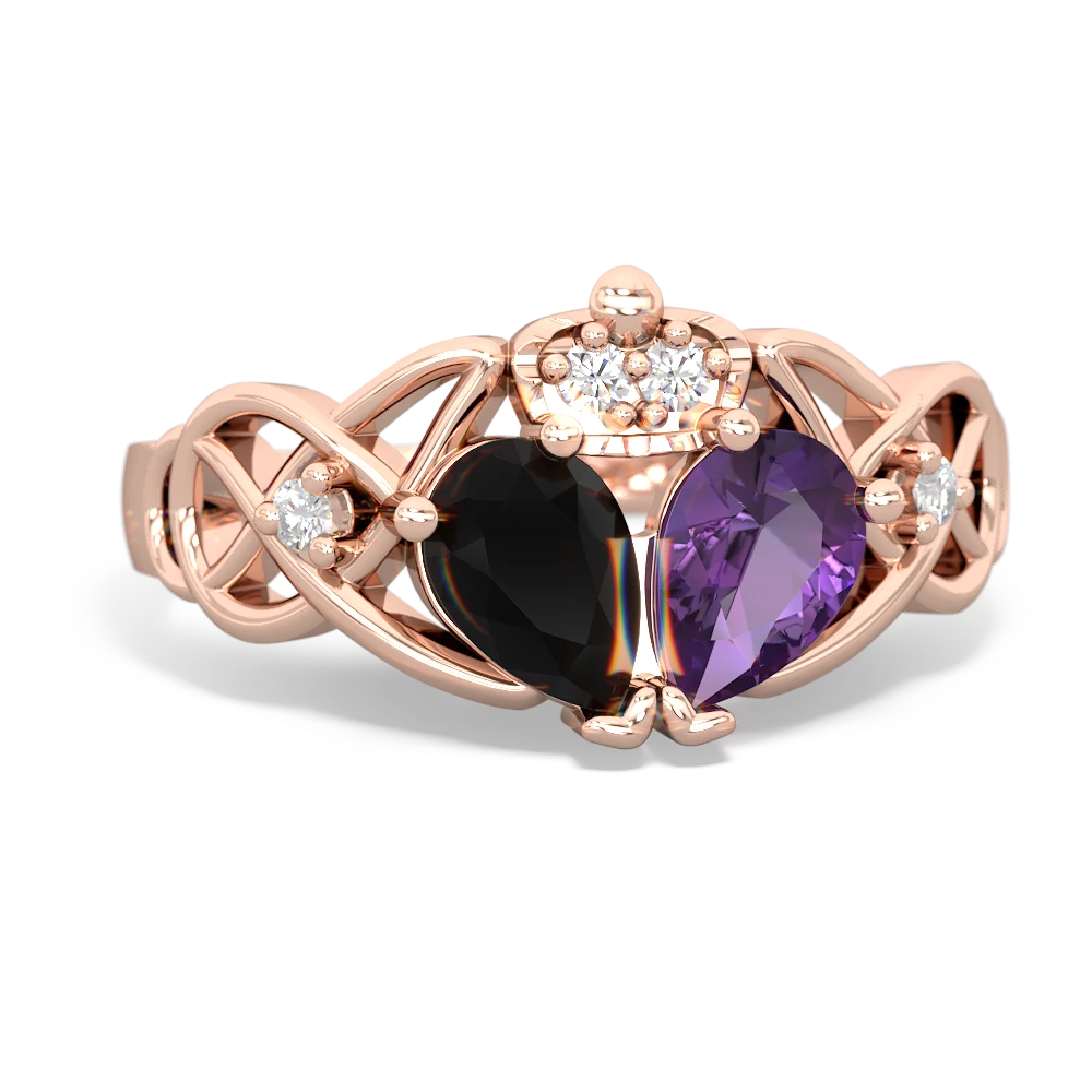 Amethyst 'One Heart' Celtic Knot Claddagh 14K Rose Gold ring R5322