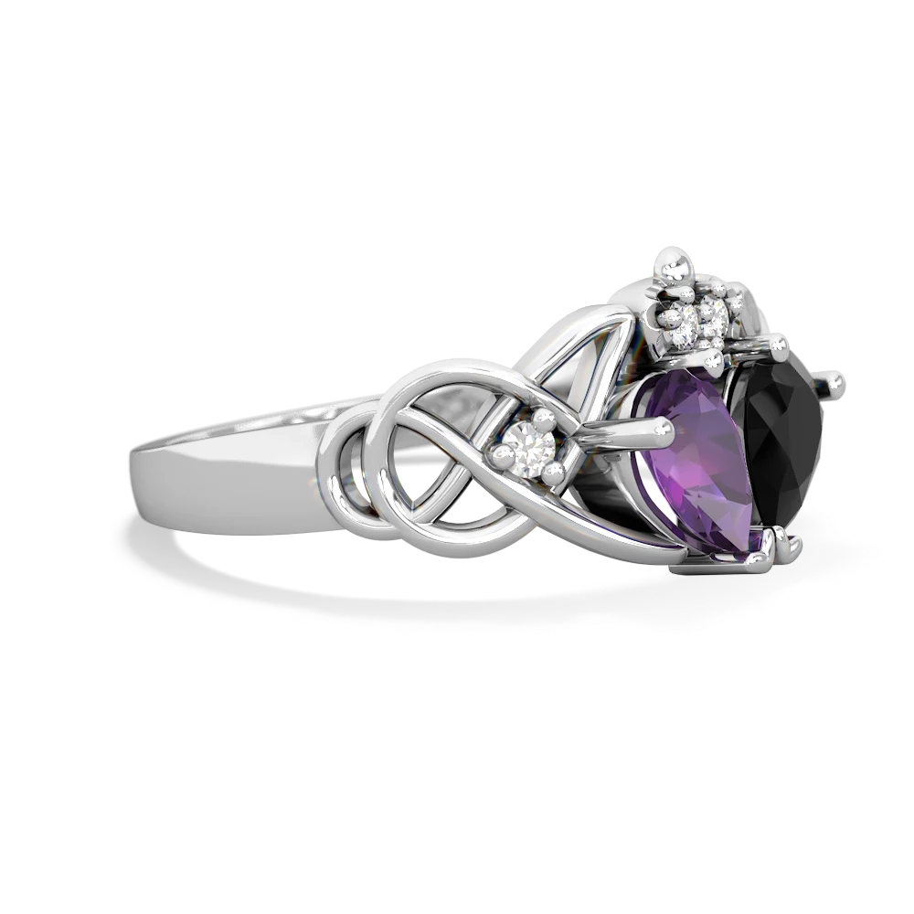 Amethyst 'One Heart' Celtic Knot Claddagh 14K White Gold ring R5322