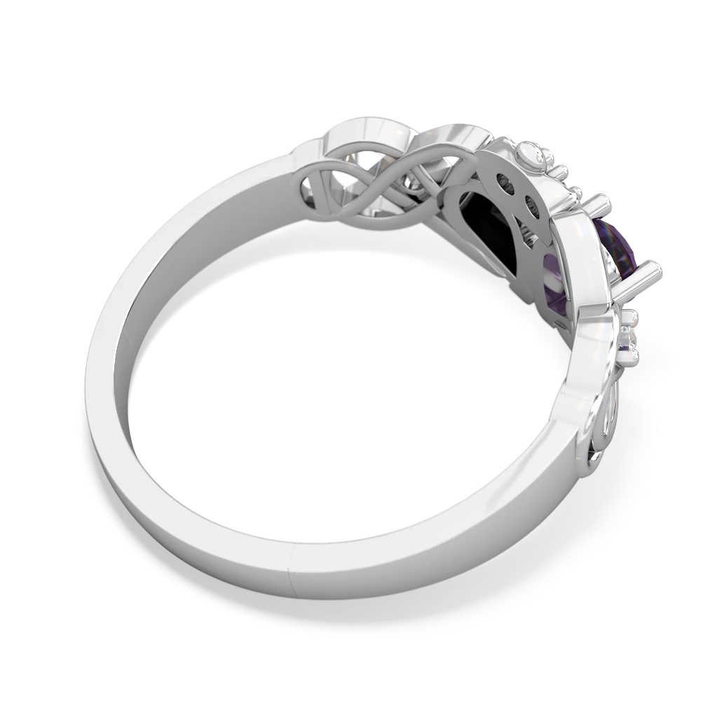 Amethyst 'One Heart' Celtic Knot Claddagh 14K White Gold ring R5322