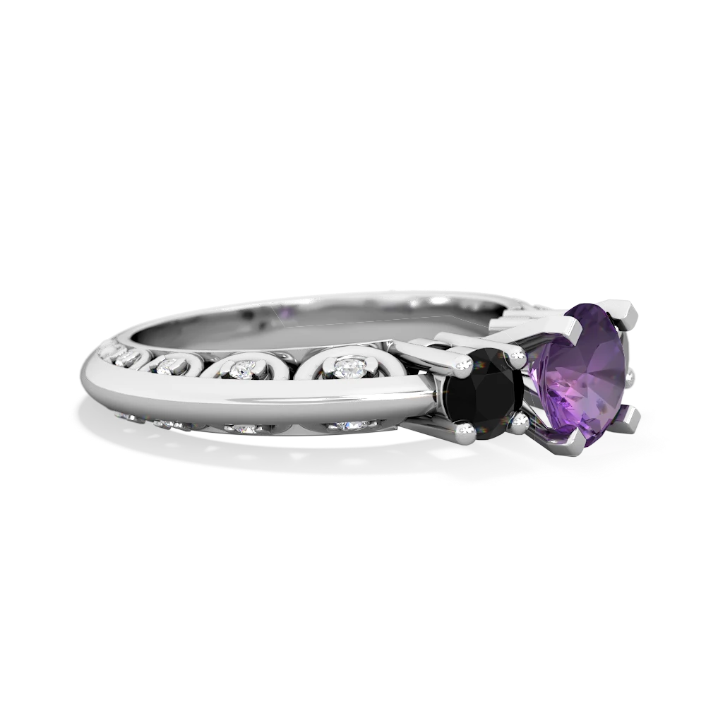 Amethyst Art Deco Eternal Embrace Engagement 14K White Gold ring C2003