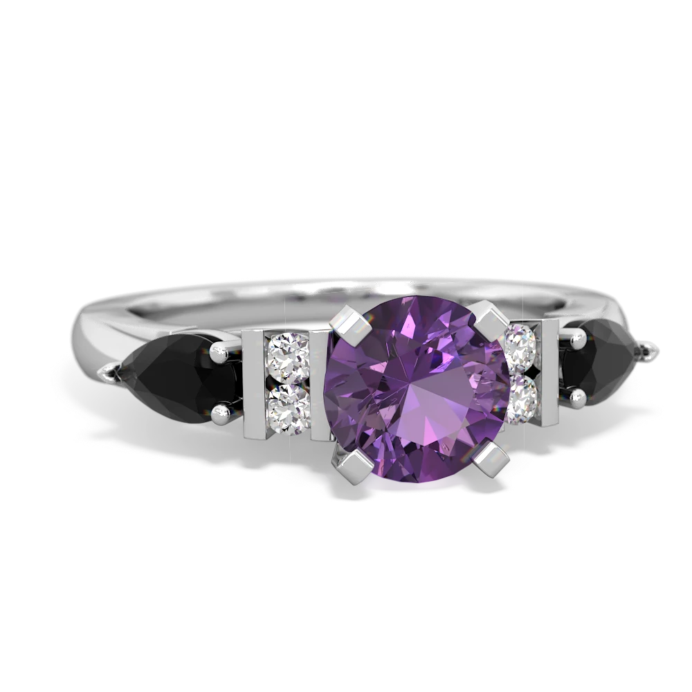 Amethyst 6Mm Round Eternal Embrace Engagement 14K White Gold ring R2005