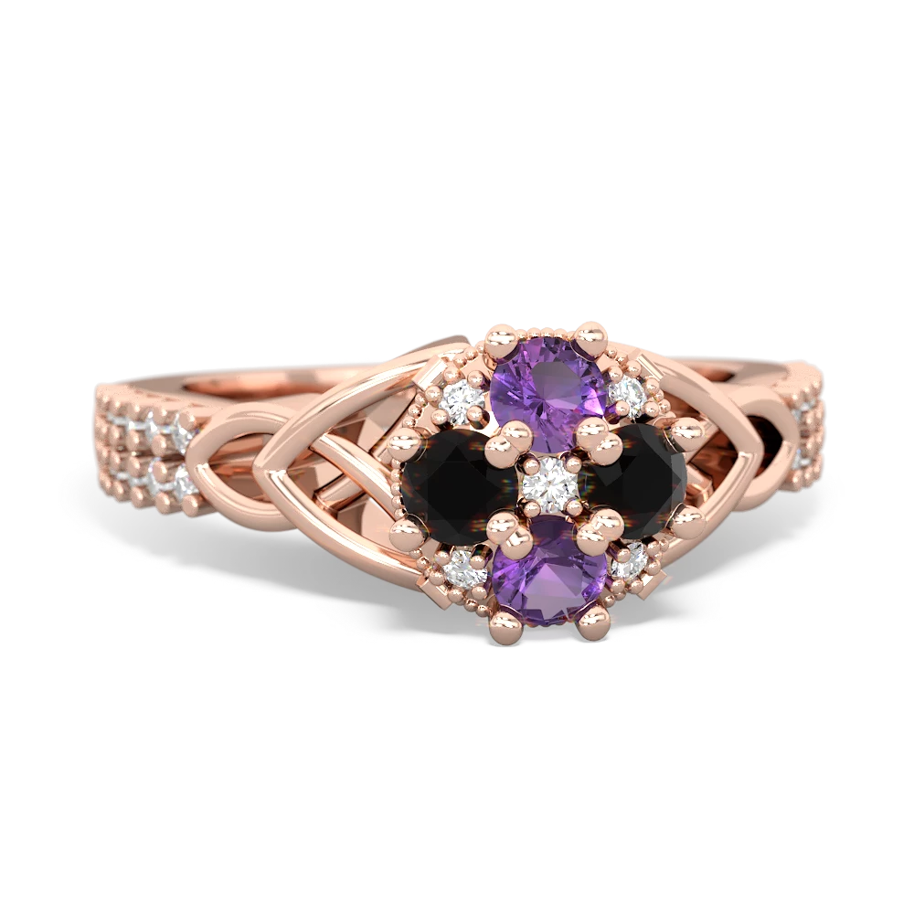 Amethyst Celtic Knot Cluster Engagement 14K Rose Gold ring R26443RD