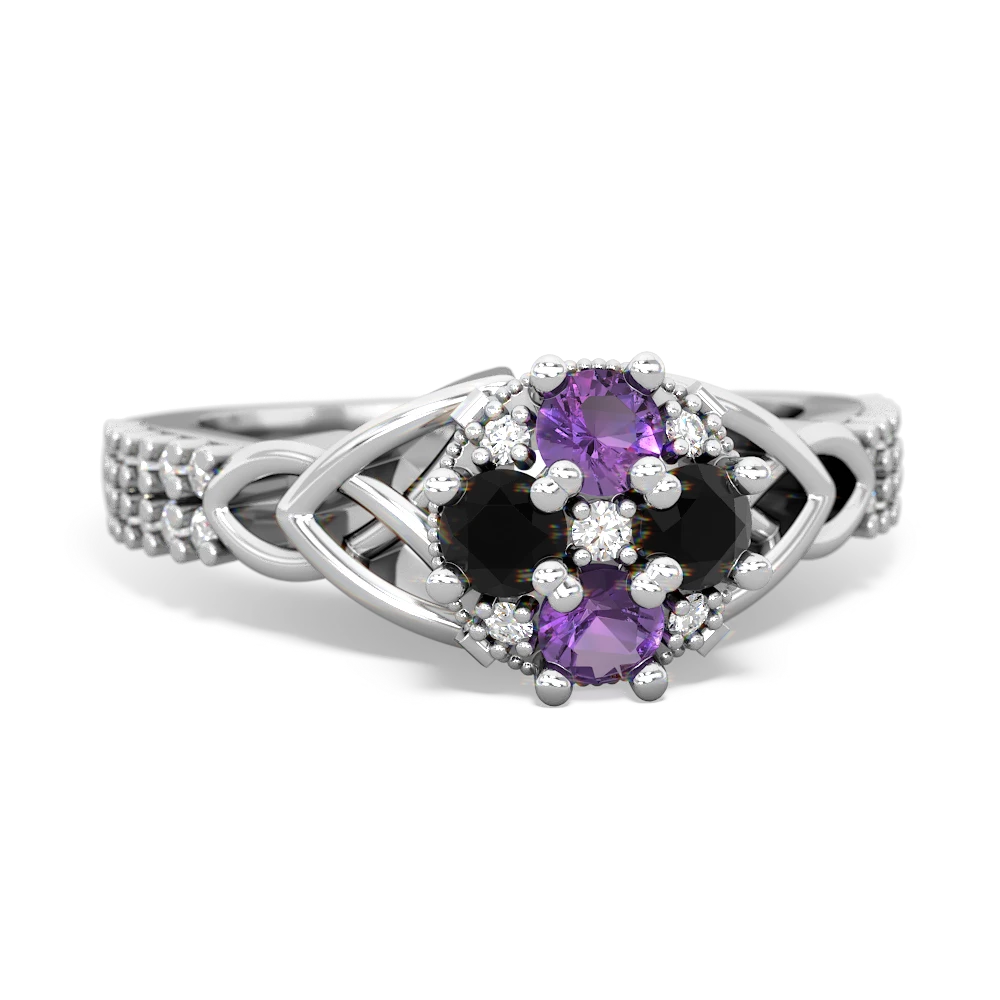 Amethyst Celtic Knot Cluster Engagement 14K White Gold ring R26443RD