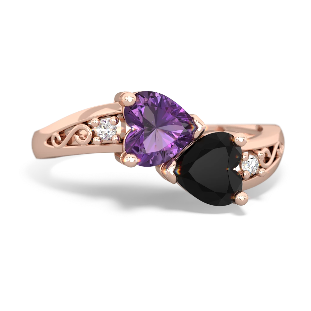 Amethyst Snuggling Hearts 14K Rose Gold ring R2178