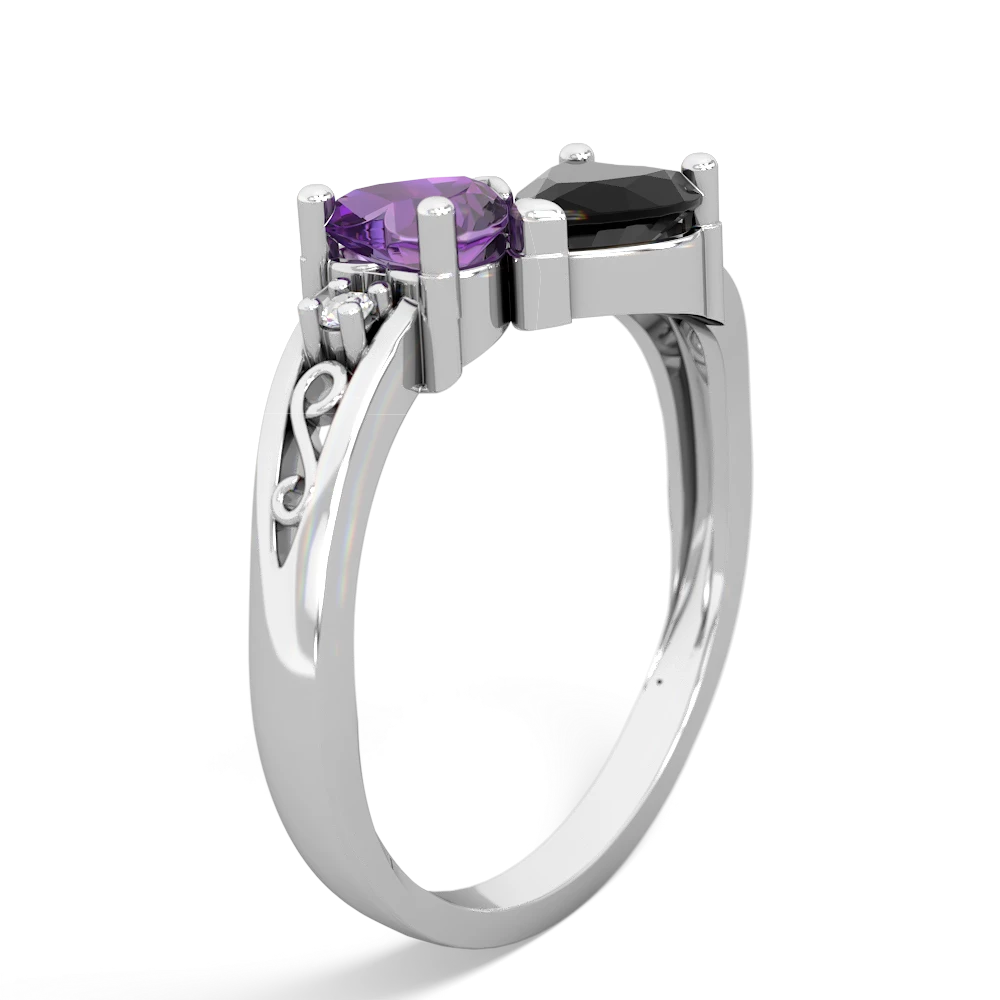 Amethyst Snuggling Hearts 14K White Gold ring R2178