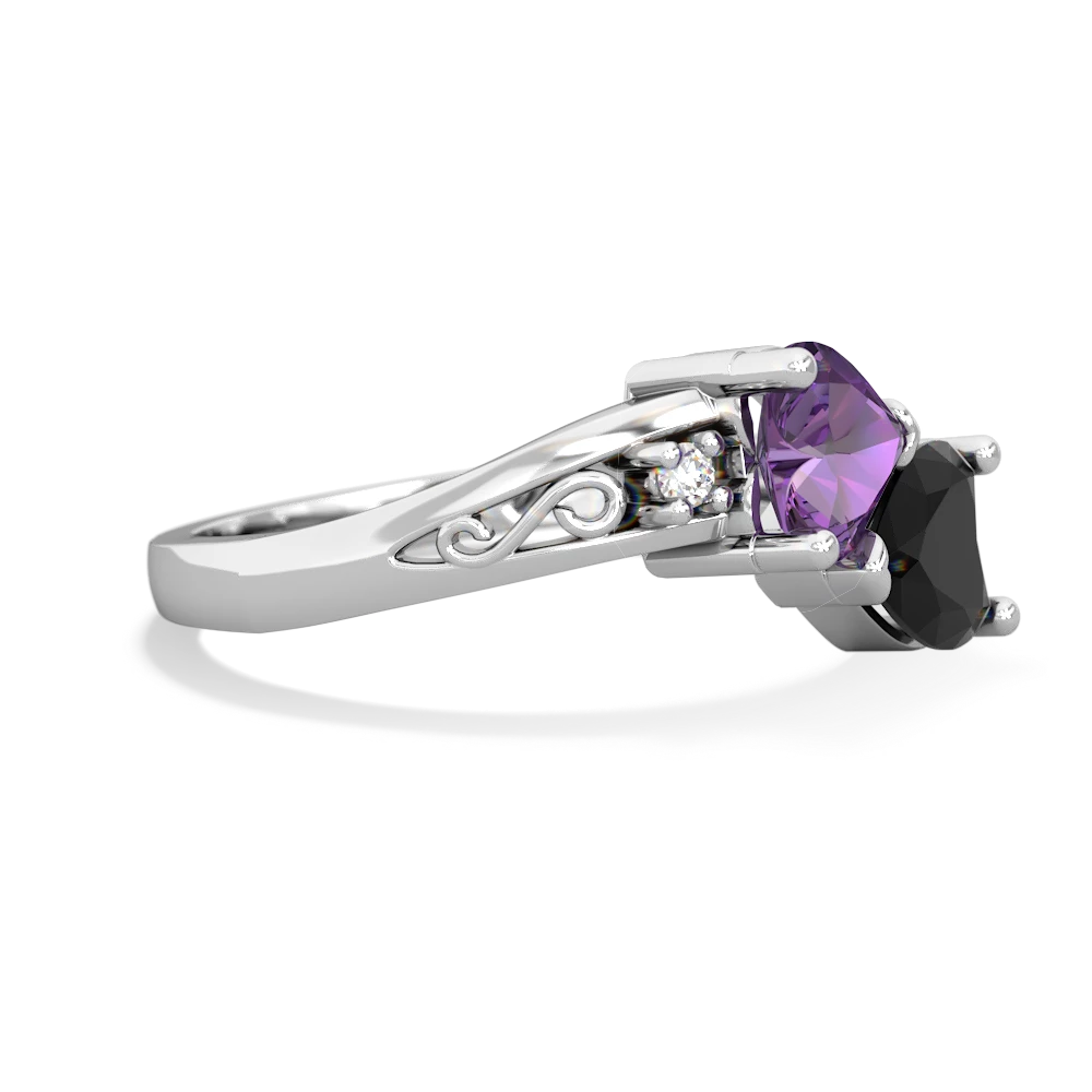 Amethyst Snuggling Hearts 14K White Gold ring R2178