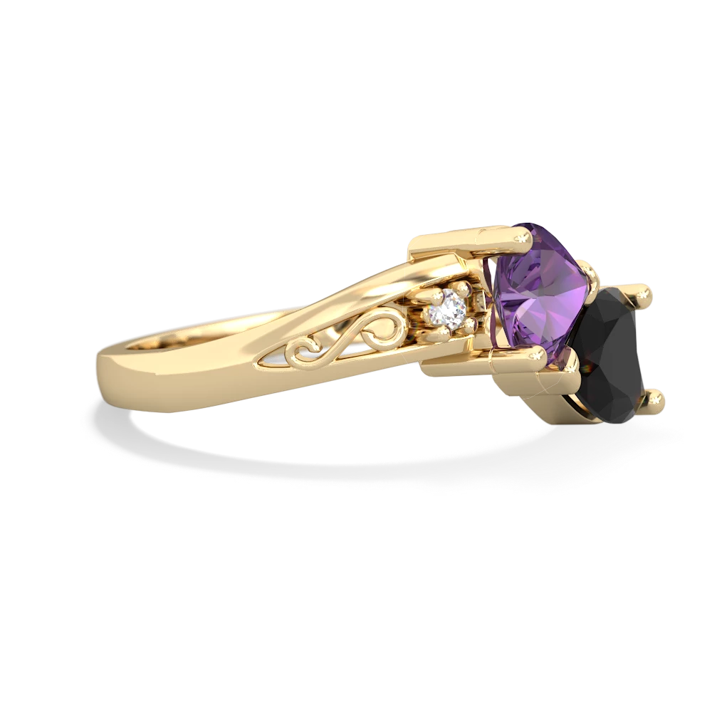 Amethyst Snuggling Hearts 14K Yellow Gold ring R2178