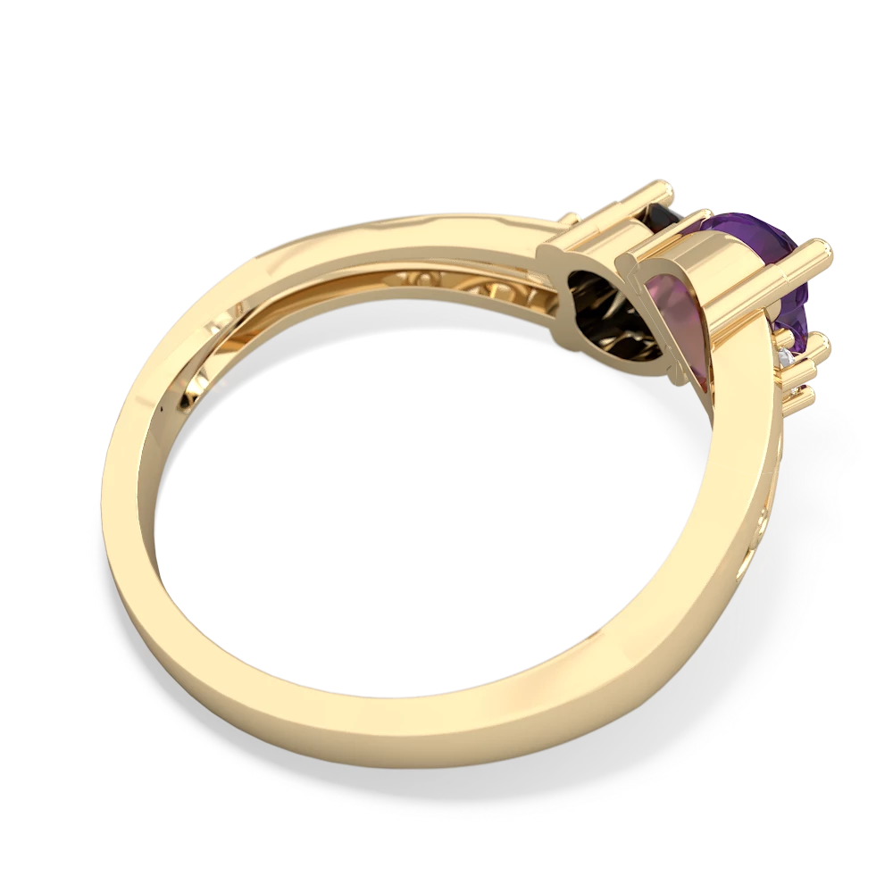 Amethyst Snuggling Hearts 14K Yellow Gold ring R2178