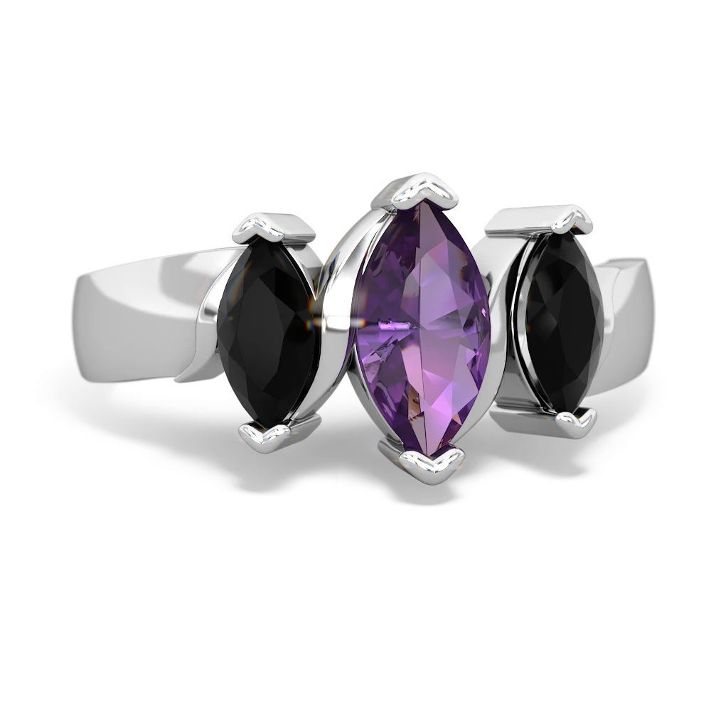 Amethyst Three Peeks 14K White Gold ring R2433