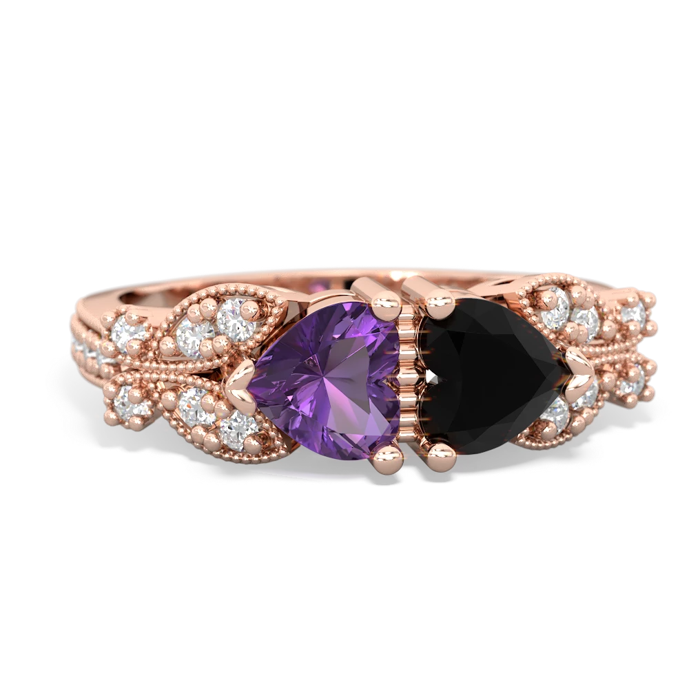 Amethyst Diamond Butterflies 14K Rose Gold ring R5601