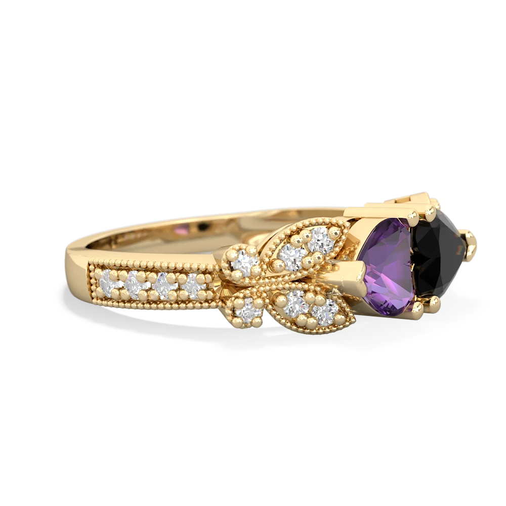 Amethyst Diamond Butterflies 14K Yellow Gold ring R5601