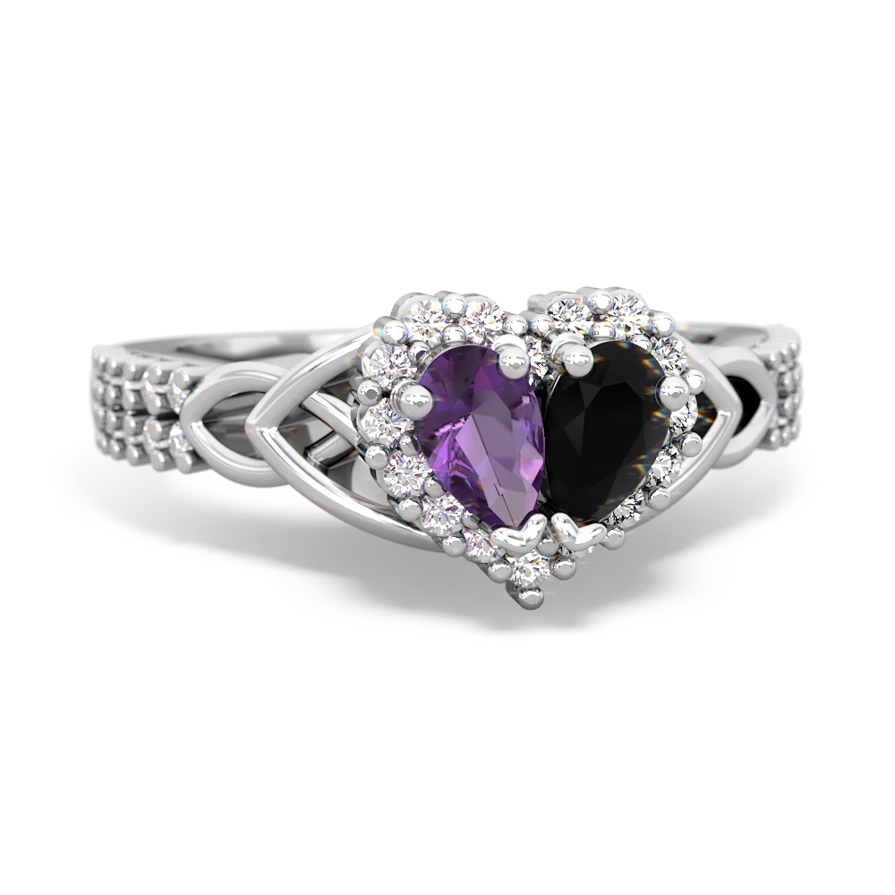 Amethyst Celtic Knot Two Hearts As One 14K White Gold ring R2644HRT