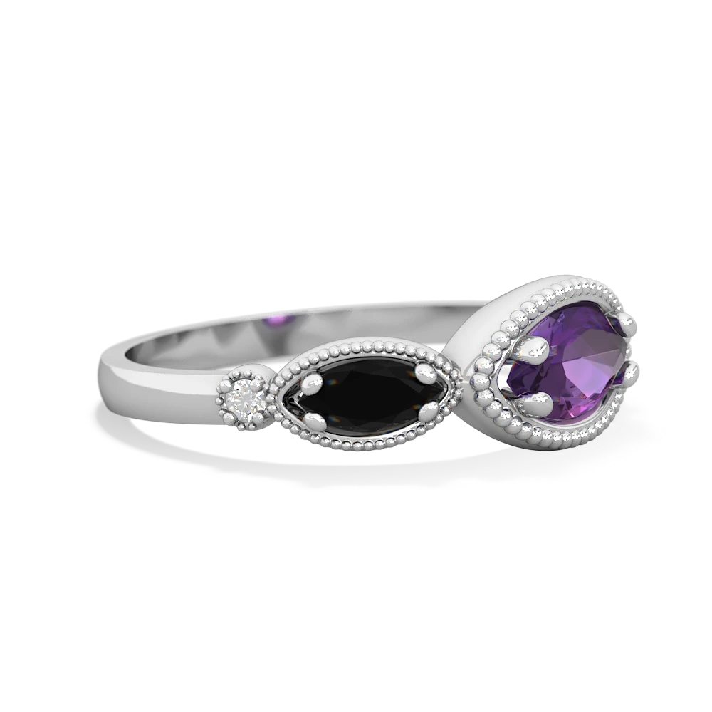 Amethyst Milgrain Marquise 14K White Gold ring R5700