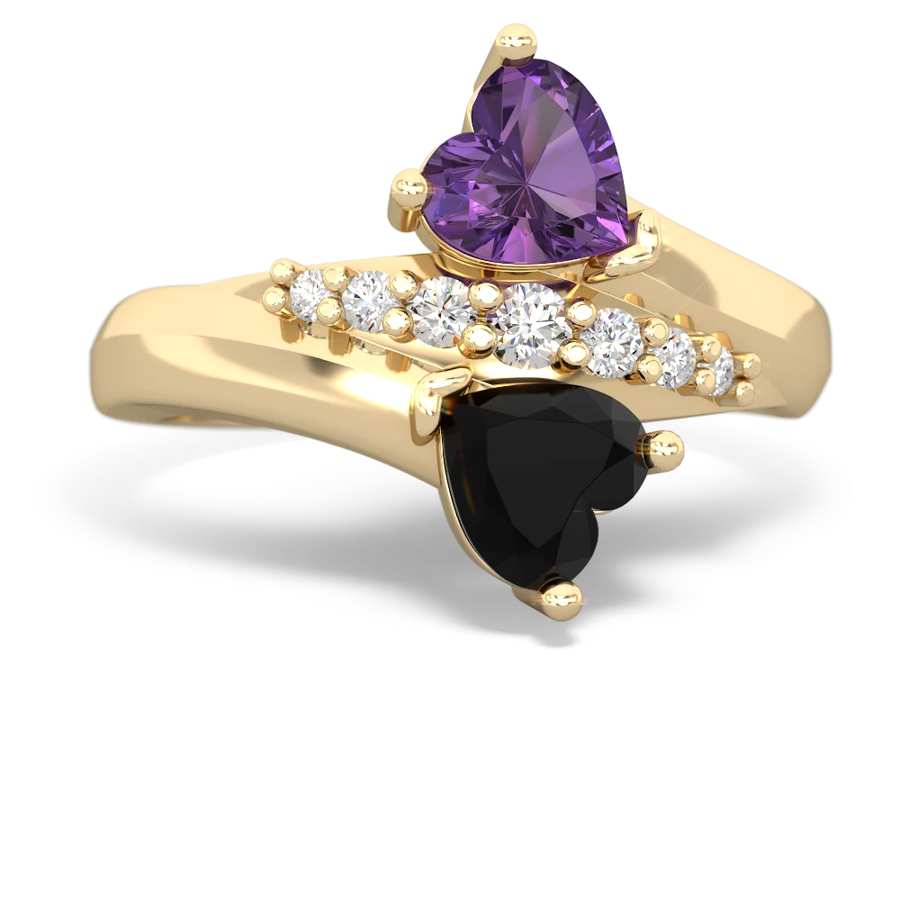 Amethyst Heart To Heart 14K Yellow Gold ring R2064