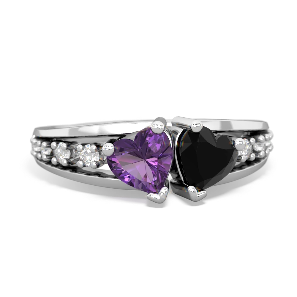 Amethyst Heart To Heart 14K White Gold ring R3342