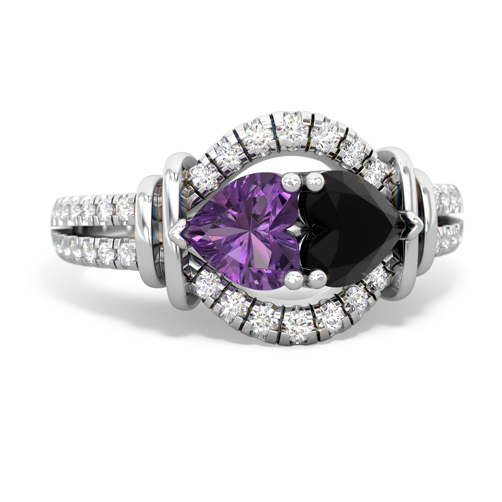 Amethyst Art-Deco Keepsake 14K White Gold ring R5630