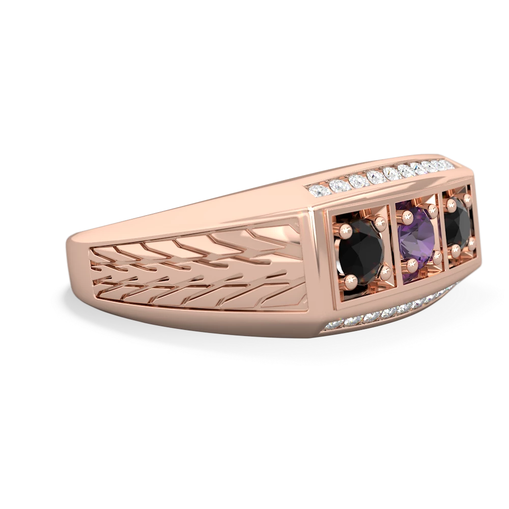 Amethyst Three Stone Tire Tread Men's 14K Rose Gold ring R0520