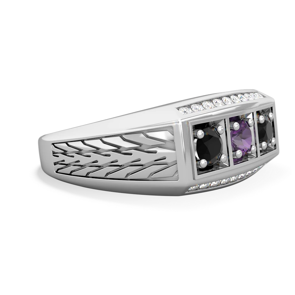 Amethyst Three Stone Tire Tread Men's 14K White Gold ring R0520