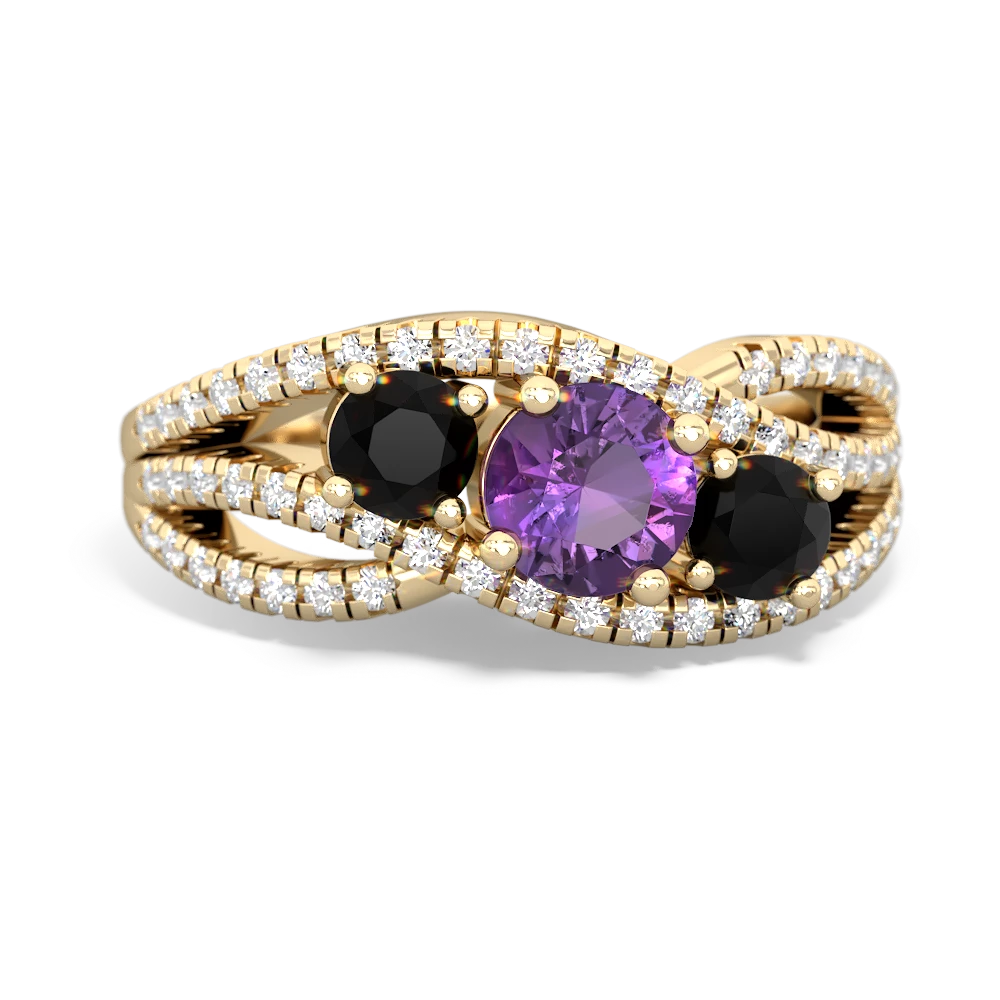 Amethyst Three Stone Aurora 14K Yellow Gold ring R3080