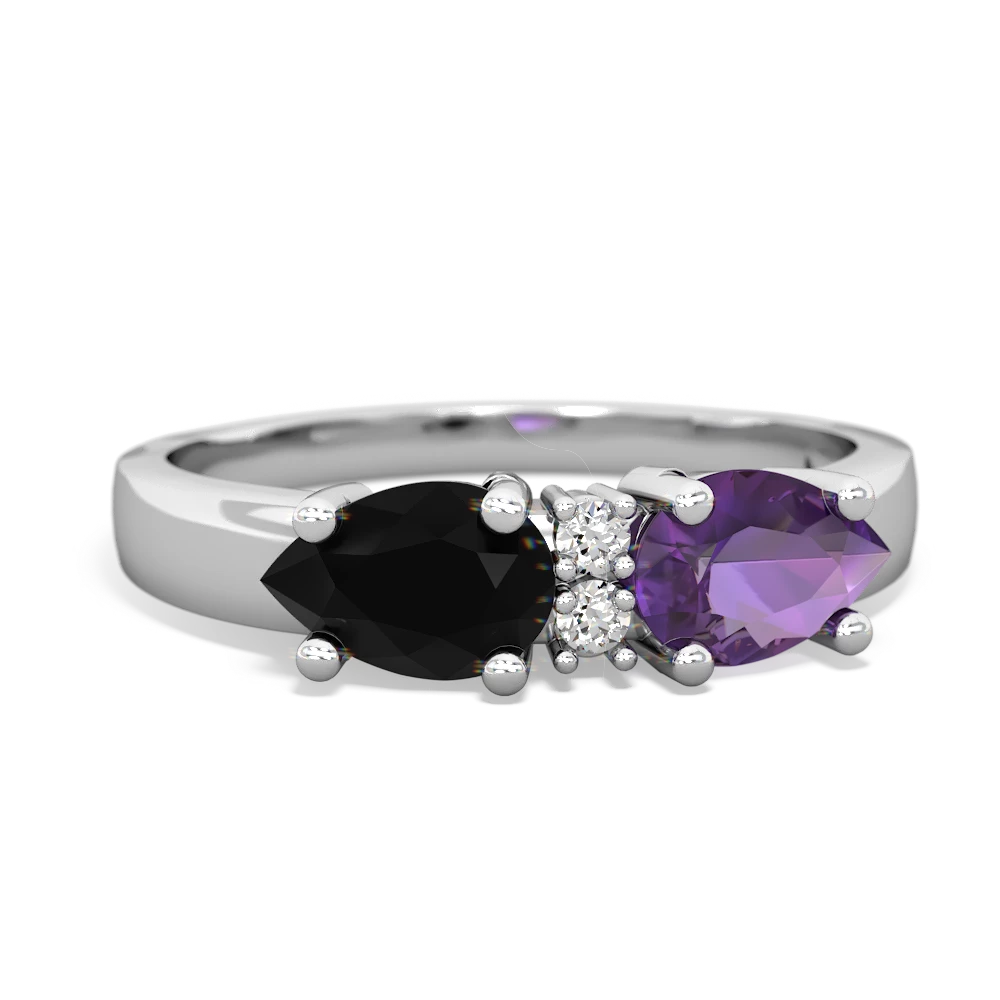 Amethyst Pear Bowtie 14K White Gold ring R0865