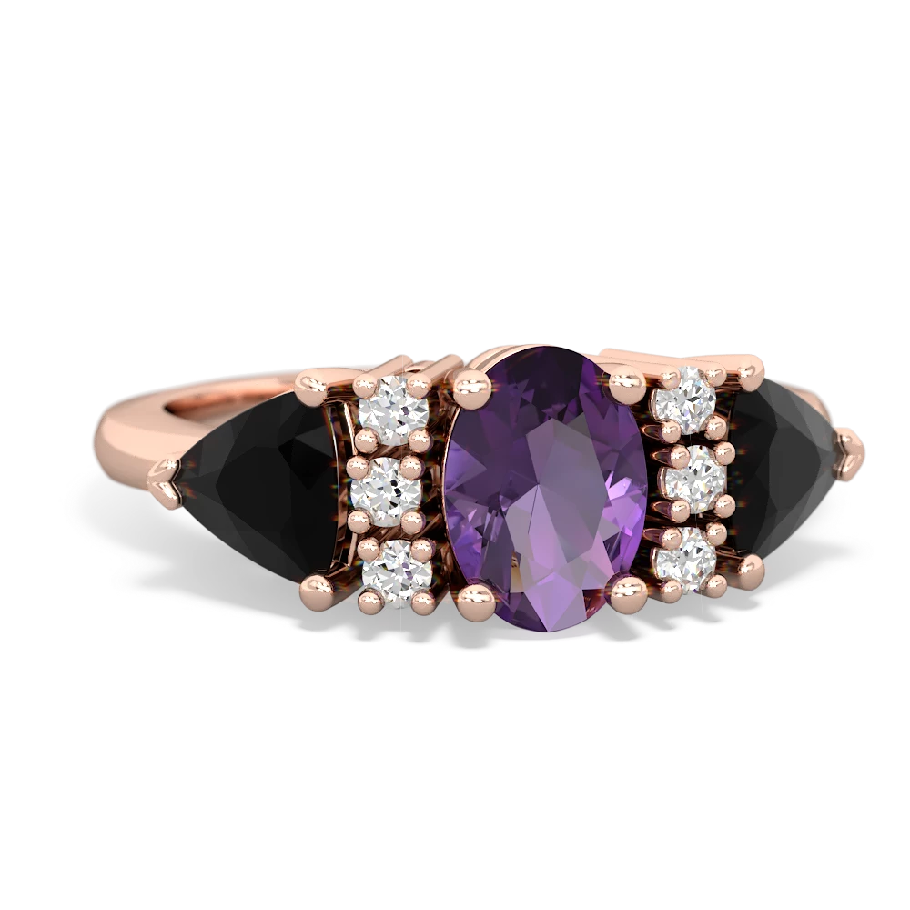 Amethyst Antique Style Three Stone 14K Rose Gold ring R2186