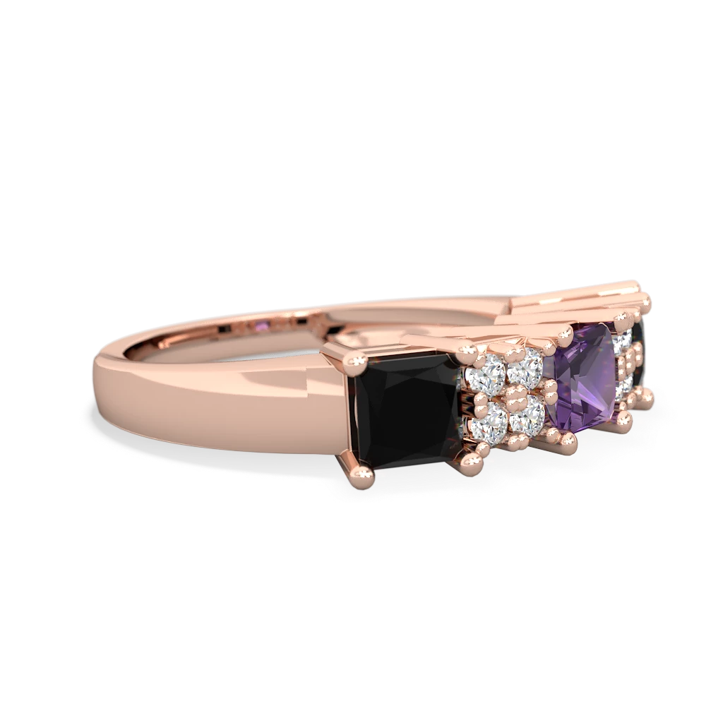 Amethyst Three Stone Diamond Cluster 14K Rose Gold ring R2592