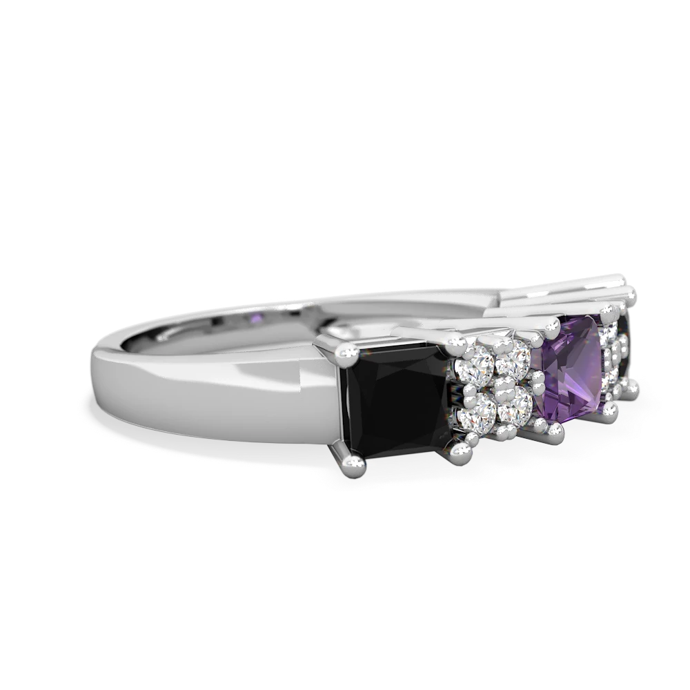 Amethyst Three Stone Diamond Cluster 14K White Gold ring R2592