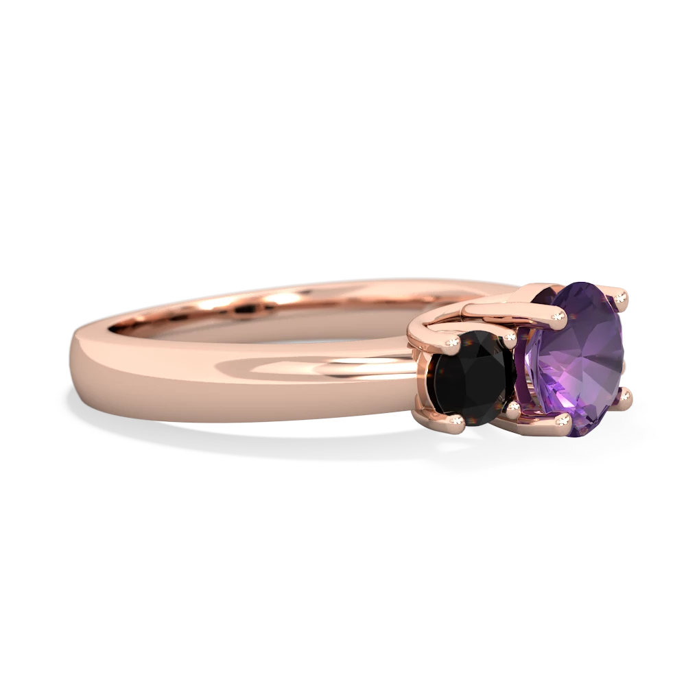 Amethyst Three Stone Round Trellis 14K Rose Gold ring R4018