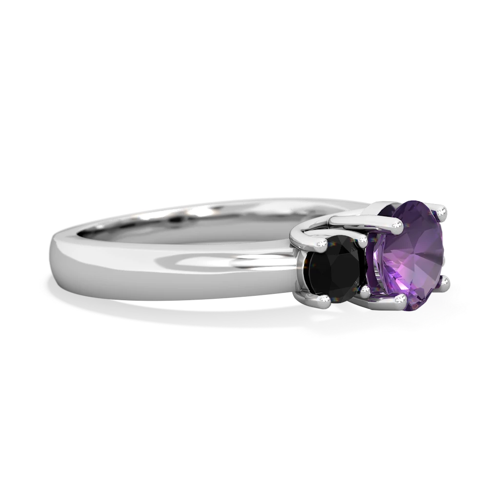 Amethyst Three Stone Round Trellis 14K White Gold ring R4018