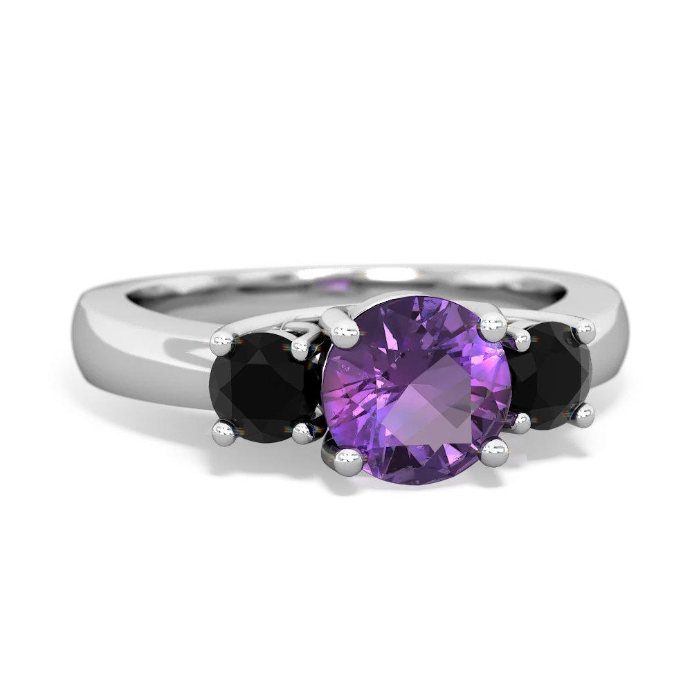 Amethyst Three Stone Round Trellis 14K White Gold ring R4018