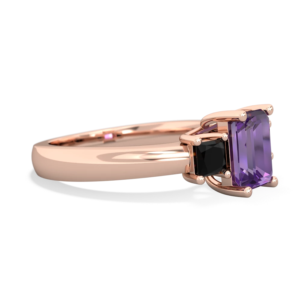 Amethyst Three Stone Emerald-Cut Trellis 14K Rose Gold ring R4021