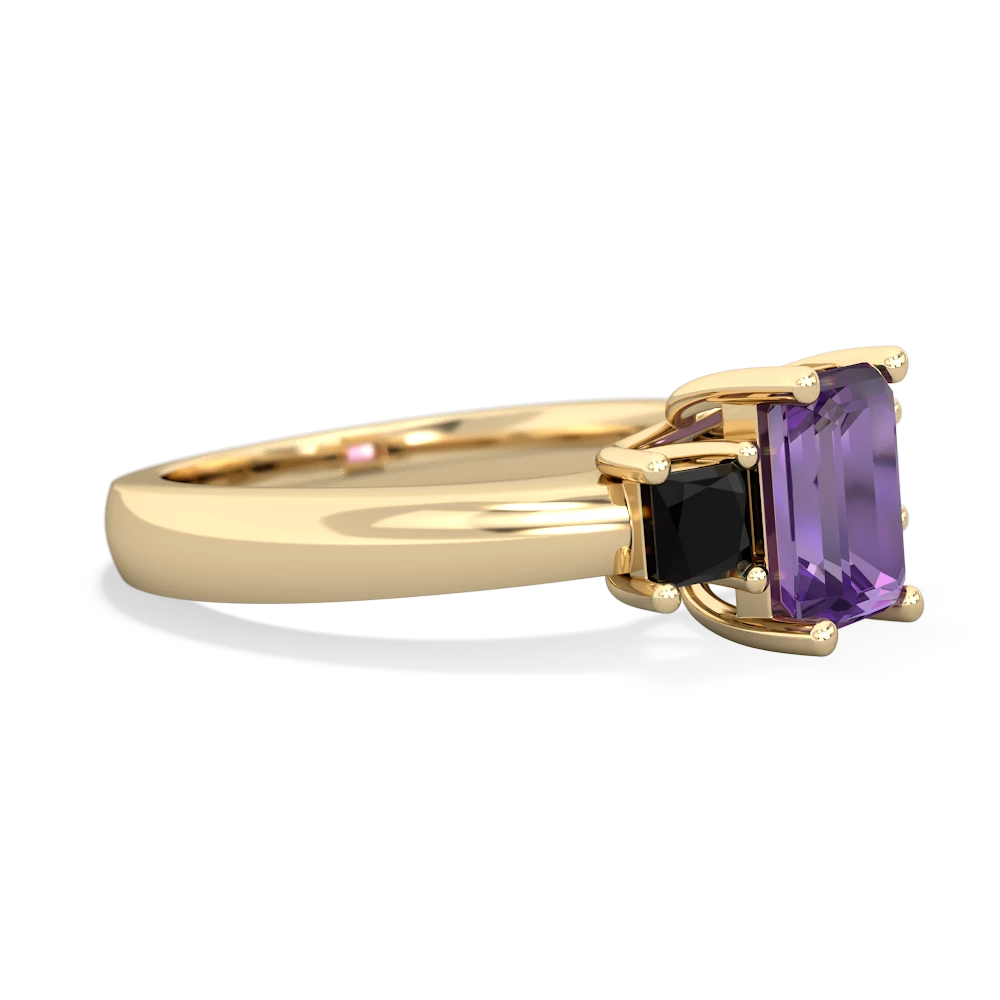 Amethyst Three Stone Emerald-Cut Trellis 14K Yellow Gold ring R4021