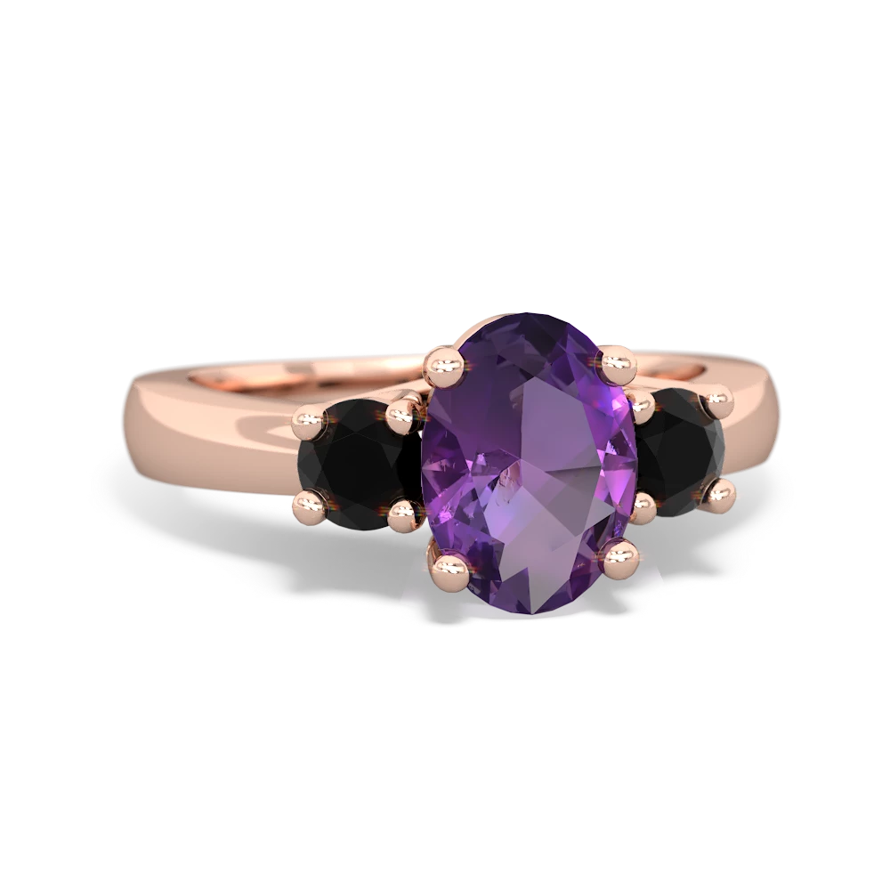 Amethyst Three Stone Oval Trellis 14K Rose Gold ring R4024