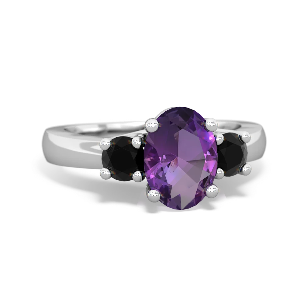 Amethyst Three Stone Oval Trellis 14K White Gold ring R4024