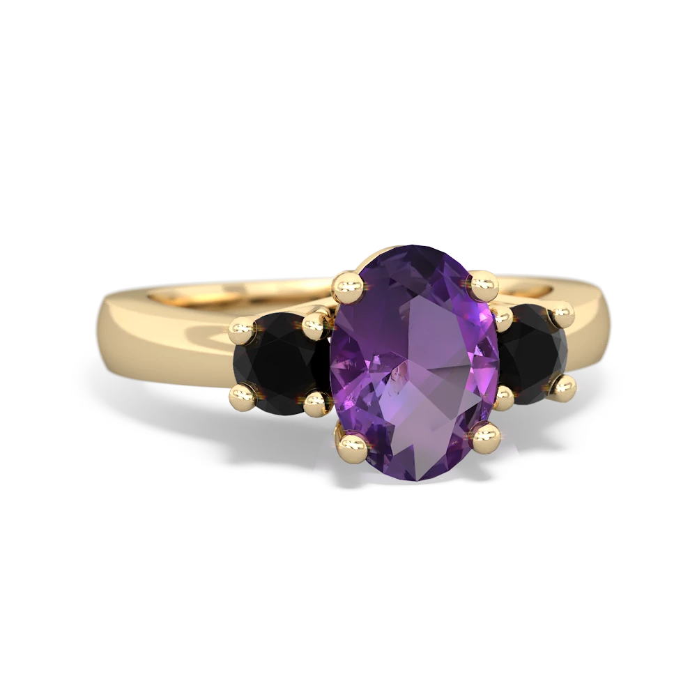 Amethyst Three Stone Oval Trellis 14K Yellow Gold ring R4024