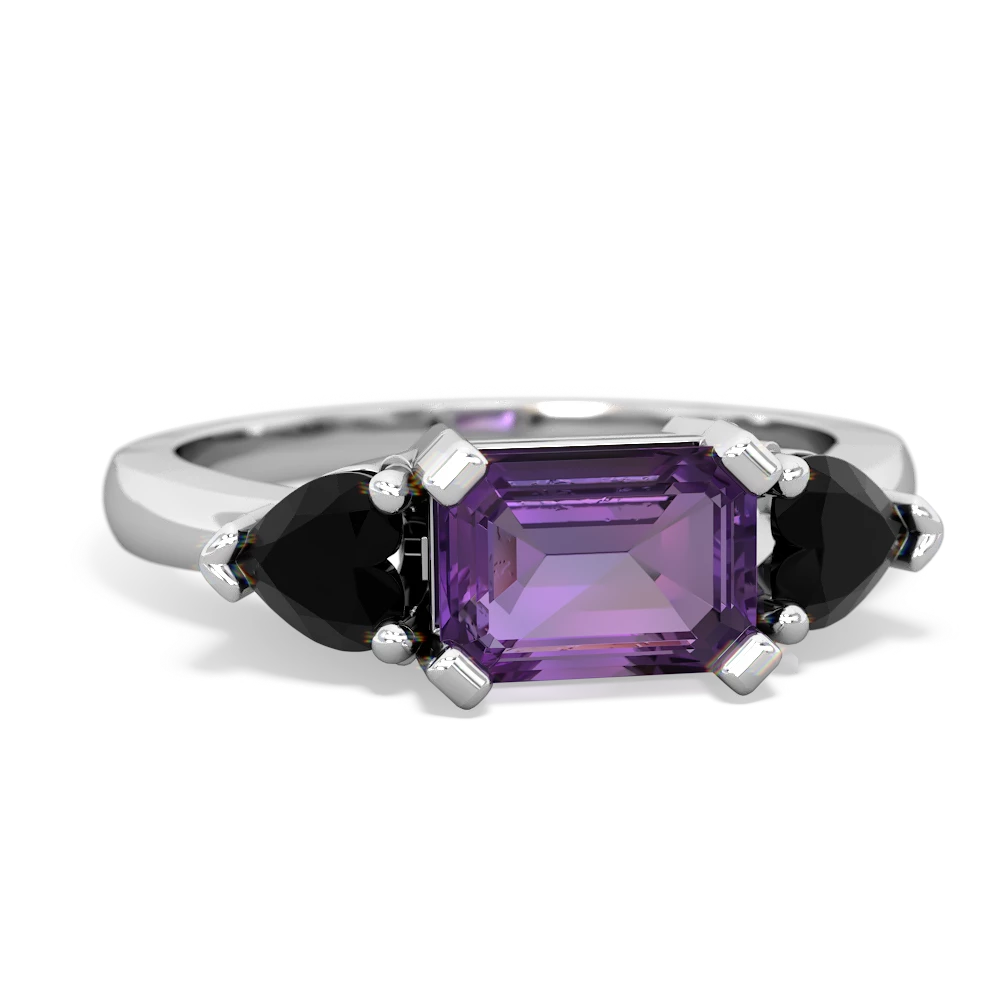 Amethyst Three Stone 14K White Gold ring R5235