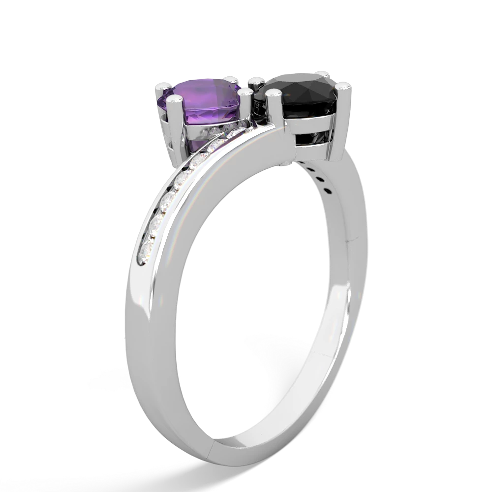 Amethyst Channel Set Two Stone 14K White Gold ring R5303