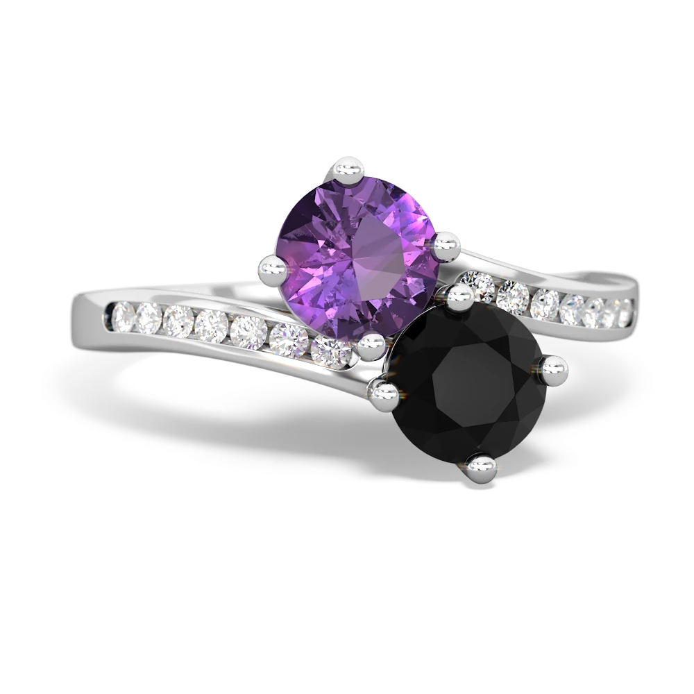 Amethyst Channel Set Two Stone 14K White Gold ring R5303