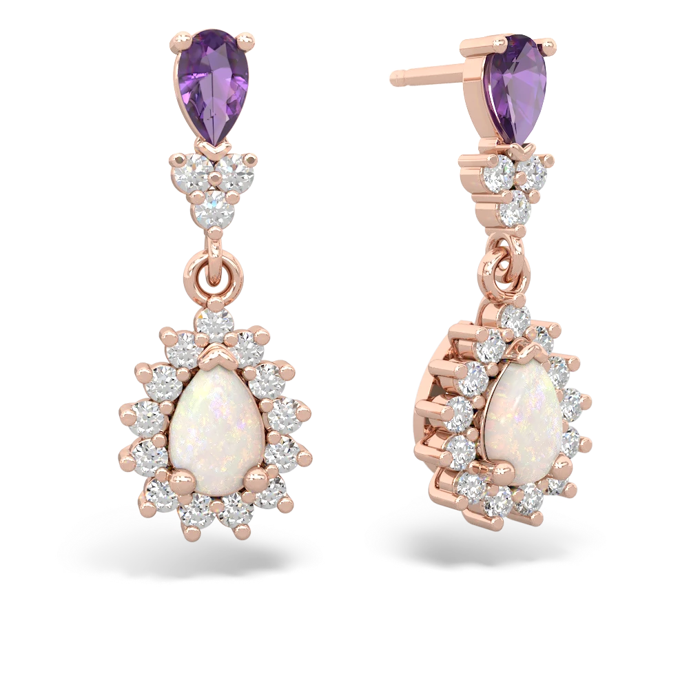 Amethyst Halo Pear Dangle 14K Rose Gold earrings E1882