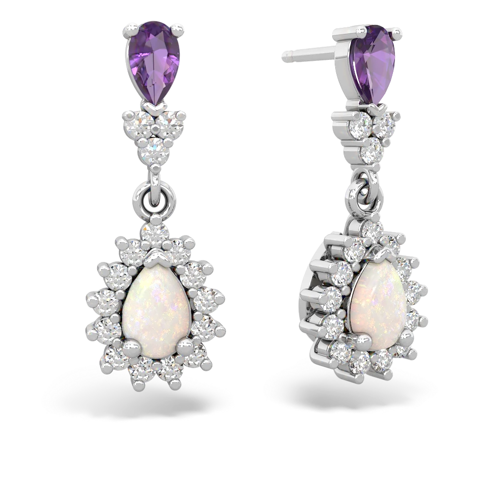 Amethyst Halo Pear Dangle 14K White Gold earrings E1882