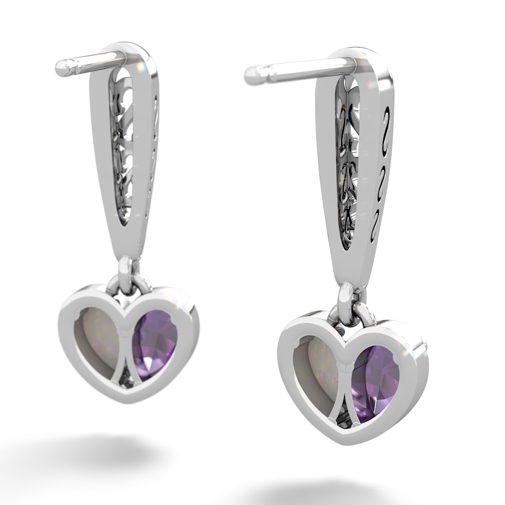 Amethyst Filligree Heart 14K White Gold earrings E5070
