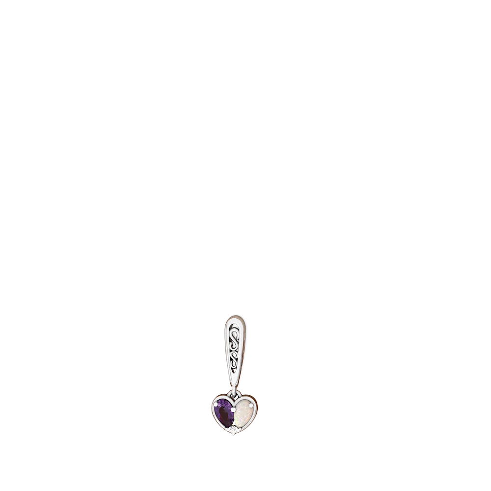 Amethyst Filligree Heart 14K White Gold earrings E5070