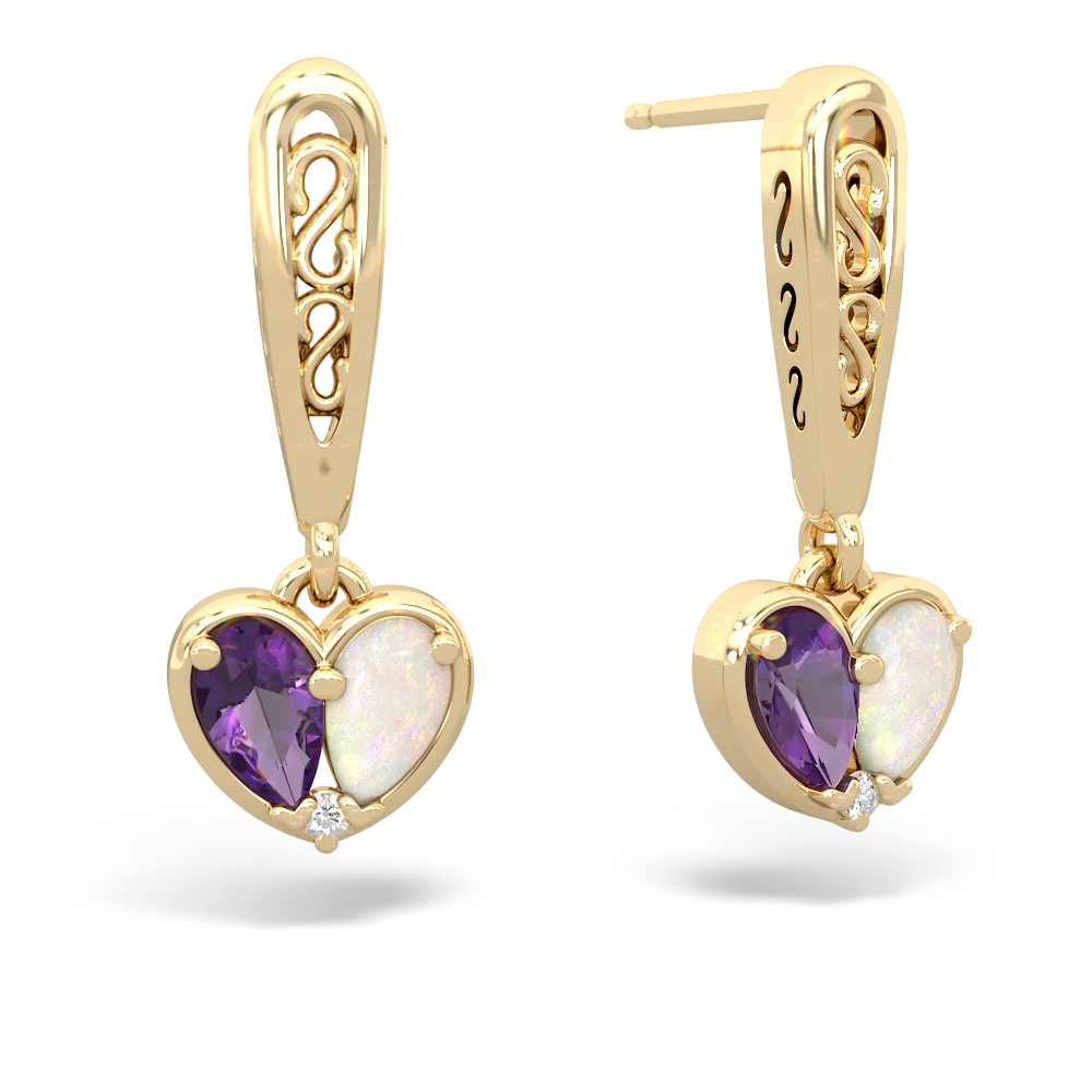 Amethyst Filligree Heart 14K Yellow Gold earrings E5070