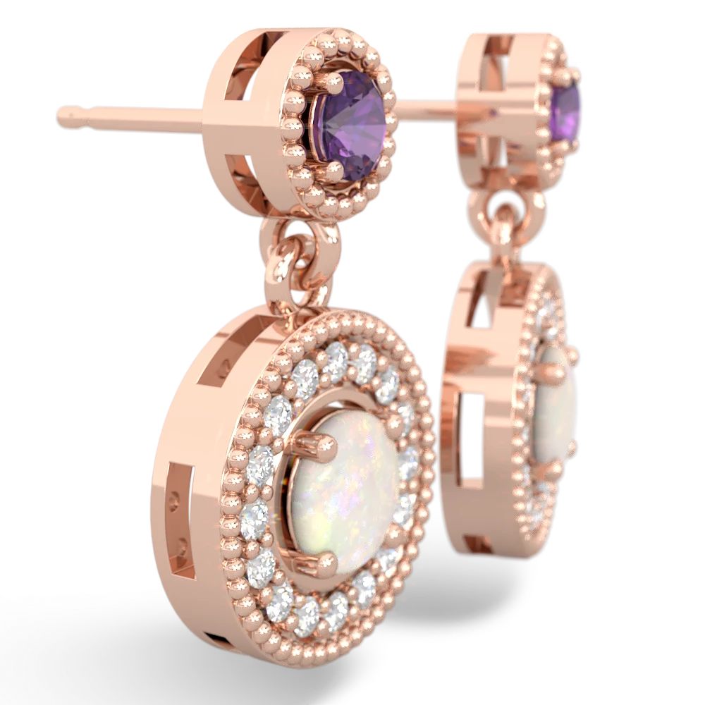 Amethyst Halo Dangle 14K Rose Gold earrings E5319