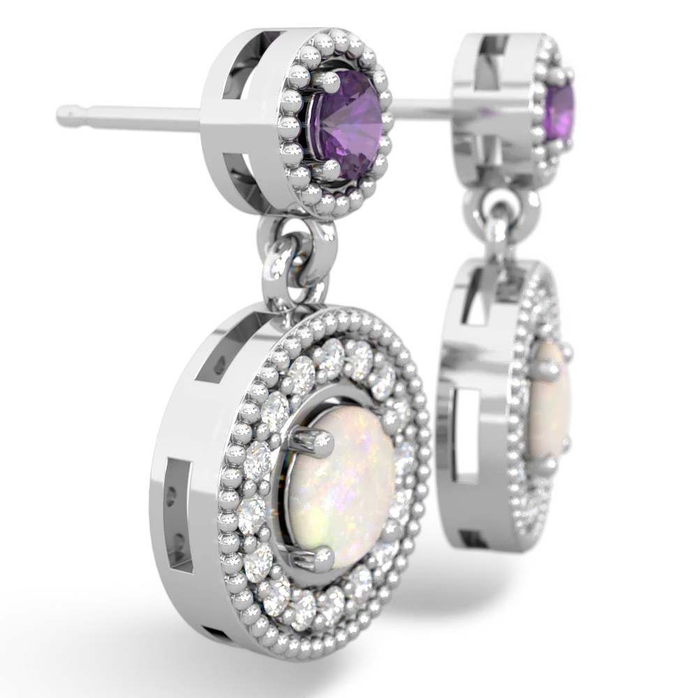 Amethyst Halo Dangle 14K White Gold earrings E5319