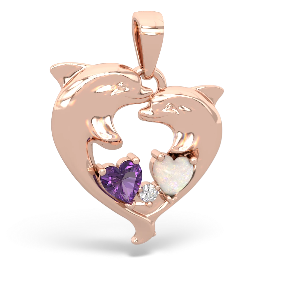 Amethyst Dolphin Heart 14K Rose Gold pendant P5820